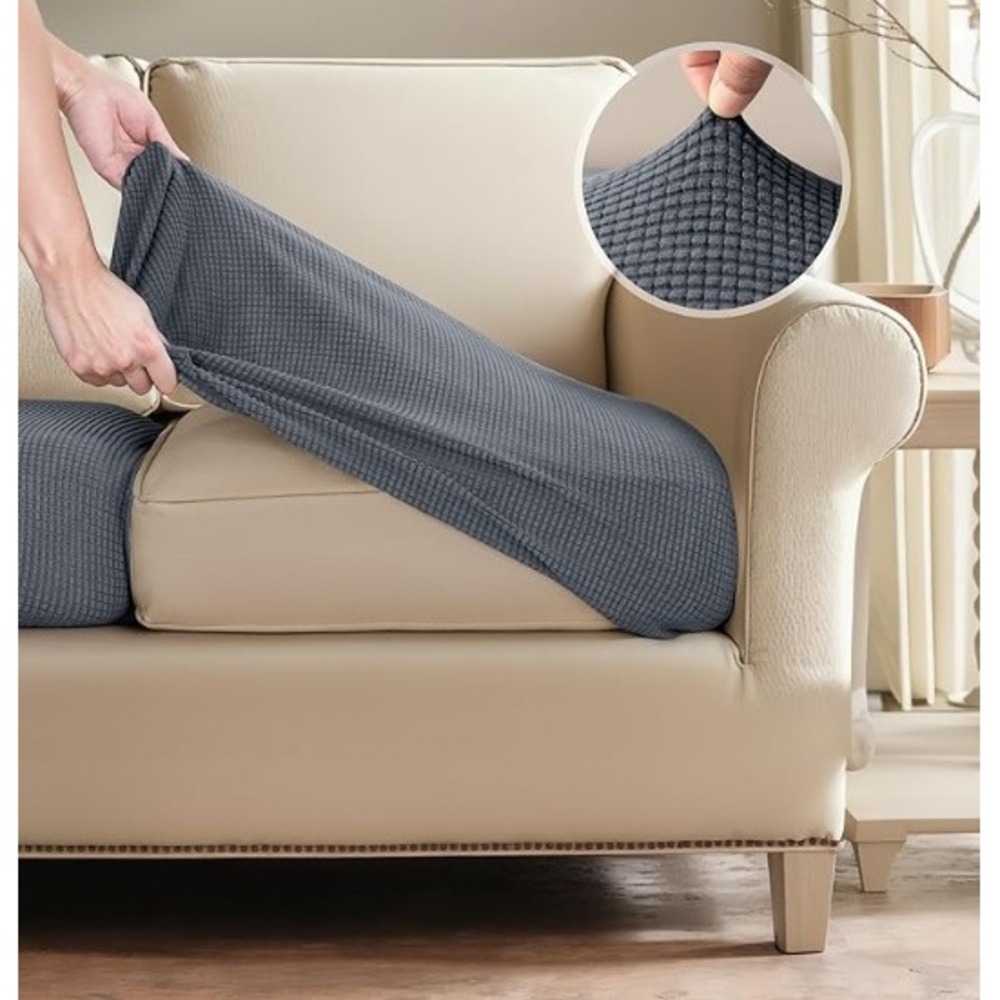 Subrtex Spandex Elastic Loveseat Couch Cushion Cover Gray Waffle Knit